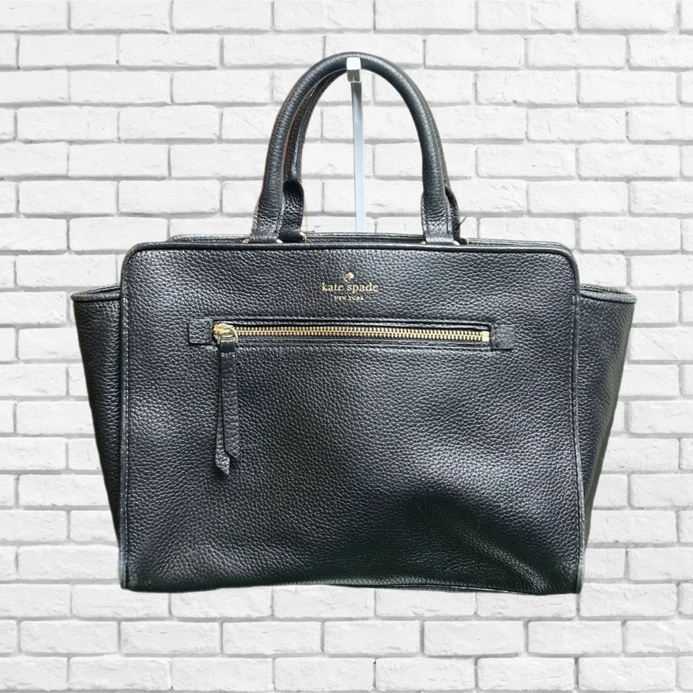 Kate Spade New York Black Pebbled‎ Leather Satchel Handbag Gold Hardware
